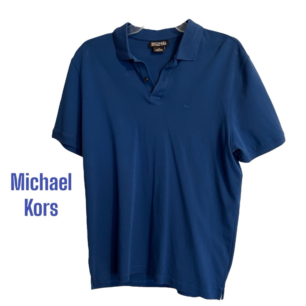 MICHAEL KORS M Mens Polo‎ Shirt Short Sleeve Collar  Royal Blue 2 Buttons Casual